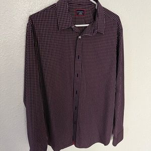 Men’s Untuckit Button Down Shirt Navy & Red checked Size Large
